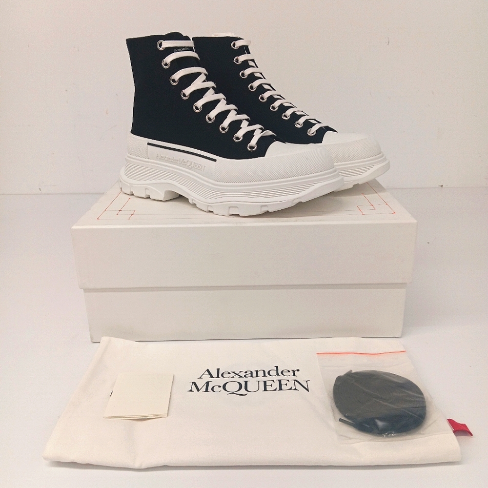 Alexander McQueen Men's Tread Slick Black & White High Top Sneakers